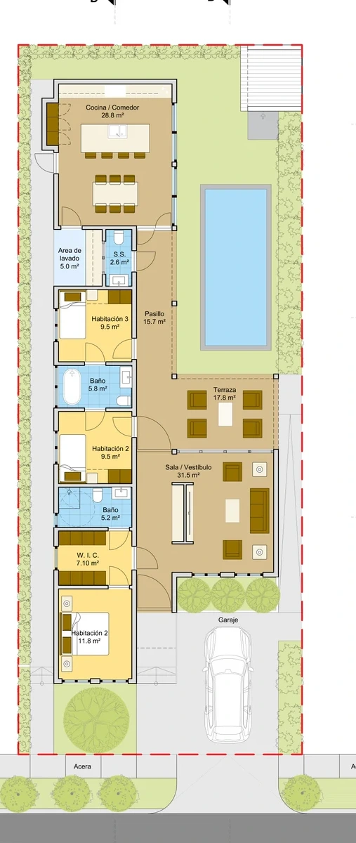 Plano arquitectónico lote y distribución Modelo 152 m2